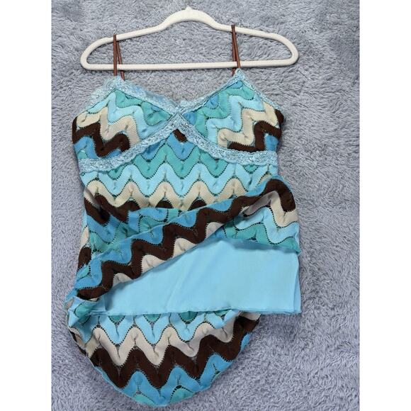 Vtg 90s Y2k Rampage Large Tank Top Babydoll Crocheted Blue Green 70's Lace Fariy - Picture 10 of 12